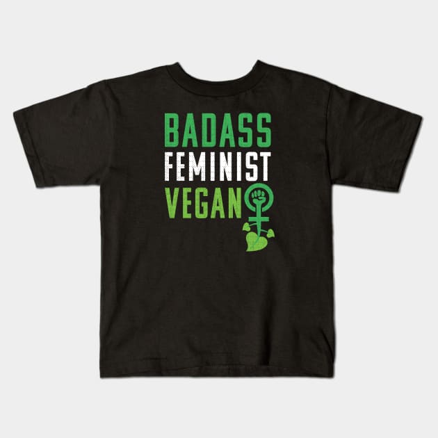 Vegan Feminist Badass for Vegan Women Kids T-Shirt by mindeverykind